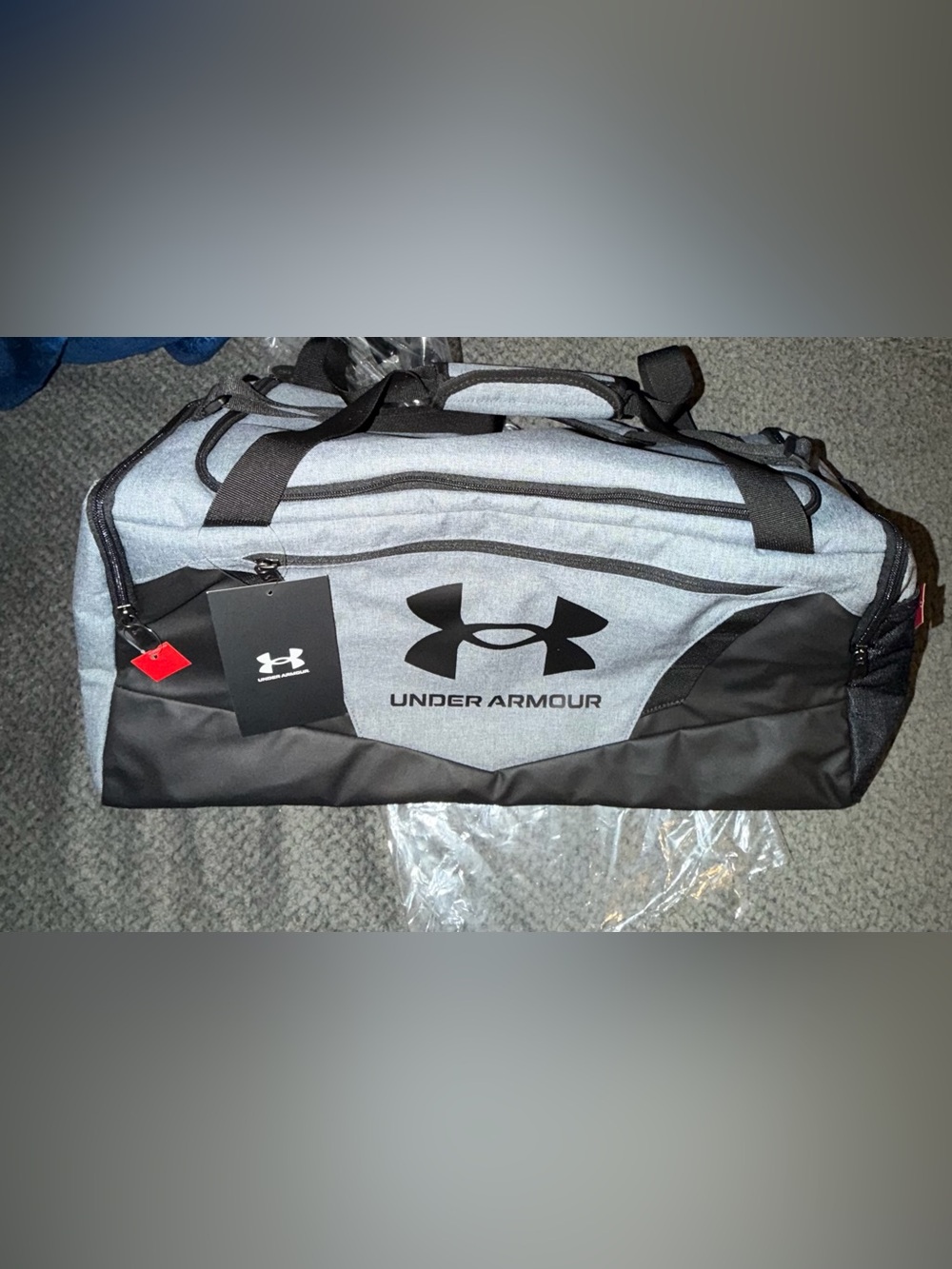 Under Armour Gray and Black Duffel Bag with Logo